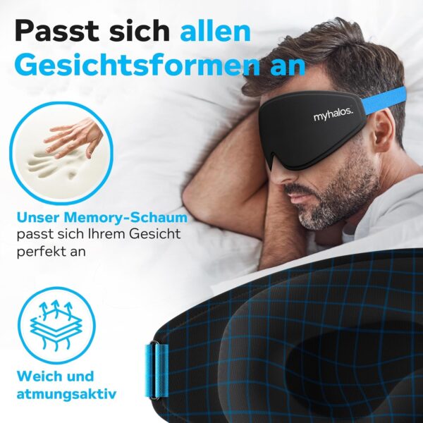 MyHalos Schlafmaske – Verdunkelnde Schlafmaske Frauen – 3D Schlafmaske Herren für Komfort ohne Druck – Vorgeformte Schlafbrille für Komplette Verdunkelung – Schwarze Augenbinde mit Etui – Bild 4