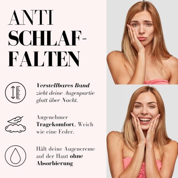 POOISE Schlafmaske - weiches Satin - vegane Seide - Anti Aging & anti Schlaffalten - Verstellbares Band - 100% Lichtblockierung - Reise Augenmaske - Geschenkidee für Frauen (Rosa) – Bild 6