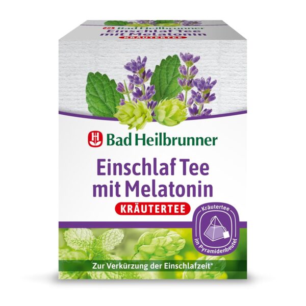 Bad Heilbrunner Einschlaf Tee mit Melatonin - im Pyramidenbeutel - Melatonin, Melisse, Lavendel - Endlich wieder gut einschlafen - Ideal fürs Reisen - Gute Nacht Tee (4 x 12 Pyramidenbeutel) – Bild 2