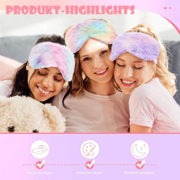 Plüsch Augenmaske, 6 Stück 24×10cm Schlafmaske, Flauschige Augenabdeckung für Augenbinde Weich Augenmaske für Kinder Mädchen Partytütenfüller Partygeschenke für Kindergeburtstage (6 Farben) – Bild 4