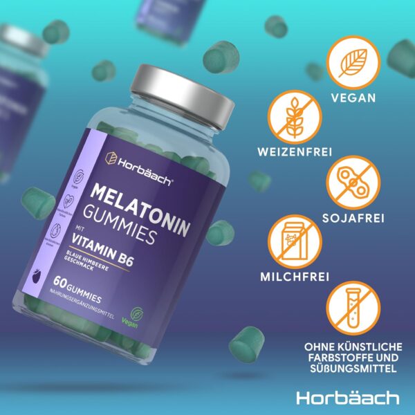 Melatonin Gummies mit Vitamin B6 | Hochdosiert Melatonin | 2 Monate Vorrat - 60 Gummibärchen | Horbaach – Bild 6