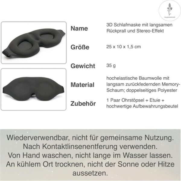 Premium Schlafmaske 3D für Seitenschläfer - Perfektionierte ErgoDream Augenmaske Schlafmaske mit Memory-Effekt für Frauen und Herren; 100% Lichtblocker – Bild 7