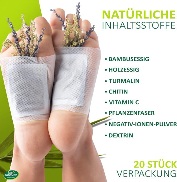 sanaviva® Bambuspflaster Fußpflaster aus natürlichem Bambus Essig und Turmalin - Pflaster für Fuß - Foot Pads Bambus - Bambuspads (40 Stück) – Bild 4