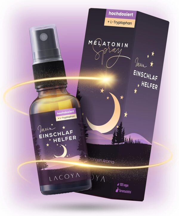 LACOYA® Melatonin Einschlafspray + L-Tryptophan 0,5mg/Sprüher - Melatonin-Spray hochdosiert 5-Fach höher - Natürliche Einschlafhilfe für Erwachsene & Kinder - Sleep Schlaf-Spray ohne Alkohol u. Zucker