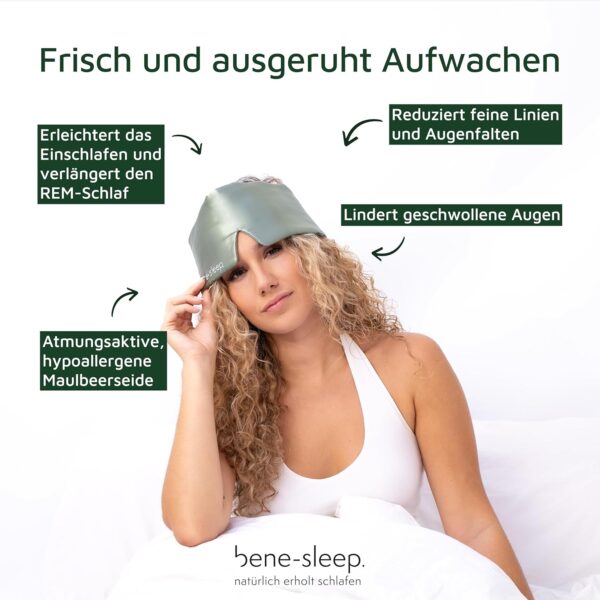 bene-sleep. Handgefertigte Schlafmaske aus reiner Seide mit Seidenfüllung – verstellbare Seidenschlafmaske Männer & Frauen – hypoallergen – atmungsaktive Maulbeerseide – Polyesterfrei (Grün) – Bild 3