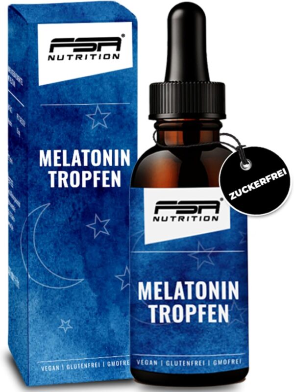 Melatonin Tropfen 50 ml - 0,5 mg bioaktives Melatonin pro Tagesdosis - auf Wasserbasis ohne lästigen Öl-Film im Mund - laborgeprüft - ohne Alkohol - vegan - FSA Nutrition
