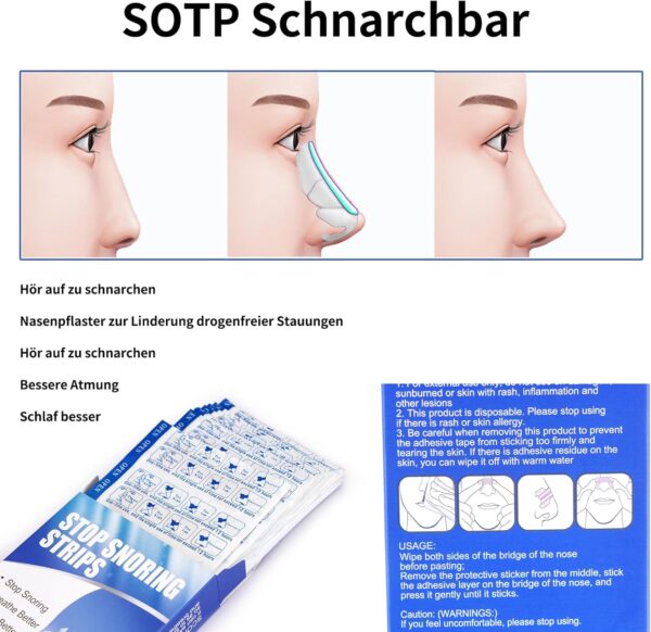 Nasenpflaster Schnarchen 100 Stück, Lindern Eine Verstopfte Nase Aufgrund Schnupfen, Allergien, Anti Schnarch Pflaster für Einfacheres Atmen Bei Schlaf – Bild 7