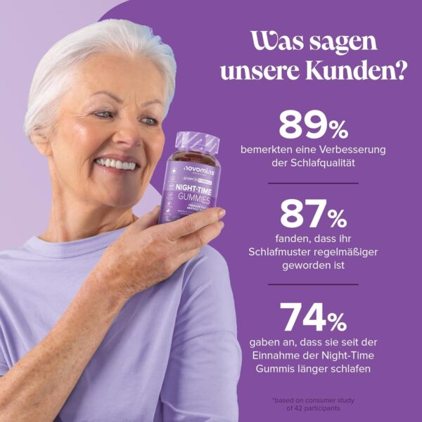 Schlafgummis – Hochwirksames, Nahrungsergänzungsmittel Unterstützung der Nacht – Melatonin-Vorläufer für die Schlafenszeit – Vegan – Glutenfrei – Magnesium – L-Theanin – B12 – von Novomins – Bild 6