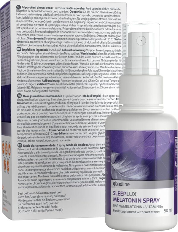 Melatonin Einschlafspray | 0,43 mg Melatonin pro Tagesdosis mit Vitamin B6 für besseren Schlaf | Minzgeschmack | Vegan | 50 ml - 380 Sprühstöße | Sensilab SleepLux – Bild 9