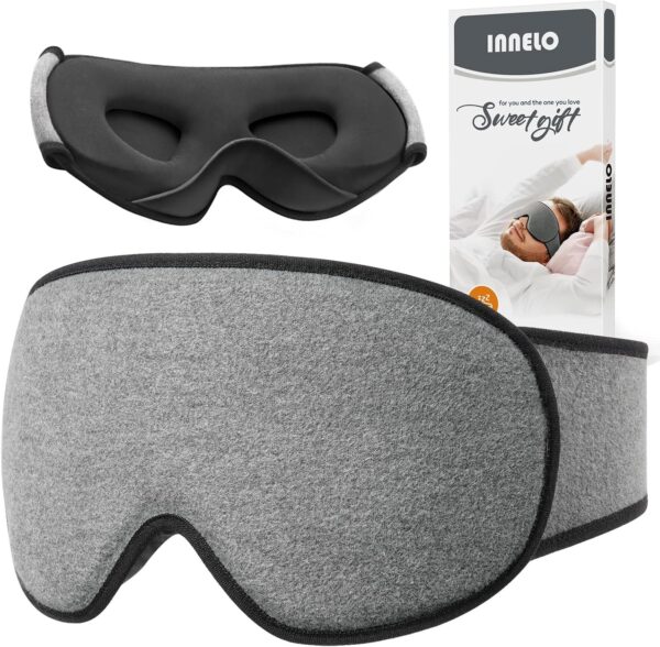 INNELO Schlafmaske für Seitenschläfer, Verbesserte 3D Lichtblockierende, mit Gehörschutz, Ultraweiche und Bequem Augenmaske, Schlafbrille mit klettverschluss für Frauen,Herren