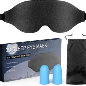 Schlafmaske für Männer Frauen,Zero Eye Pressure 3D Schlafmaske mit konturierter Polsterung Leichte Schlaf Augenmaske mit verstellbarem Gummiband für Reisen (Black)