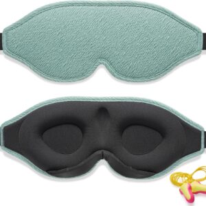 2025 Innovative Schlafmaske für Männer und Frauen. 100% Licht blockierend Ergonomische, einstellbare Augenmaske mit Ohrstöpseln Schlaf, Nickerchen, Meditation, Reisen, angenehme Nachtruhe (See-Grün)