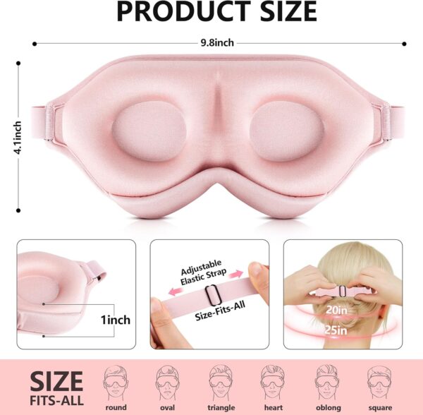 ZQQO 3D Schlafmaske füR Frauen Herren - Rosa Bequem Augenmaske Zum Schlafen mit 15 MM Tiefer AugenhöHle, 100% Verdunkelungs Sleep Mask Perfekt füR SeitenschläFer als Flugzeug & Reise Gadgets – Bild 4