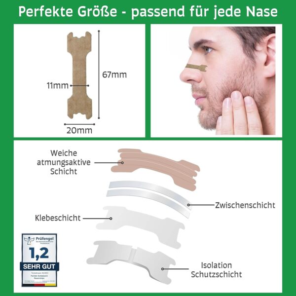 Perfekt-Schlafen24® 120 x Nasenpflaster gegen Schnarchen - 66x19mm - Anti Schnarch Nasenstrips - Besser schlafen ohne schnarchen & besser atmen für Sport - Snoring Nose Strips – Bild 7