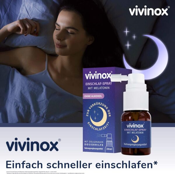 vivinox Einschlaf-Spray mit Melatonin: Nahrungsergänzungsmittel gegen Jetlag, ohne Alkohol, einfach anzuwenden, vegan, 30 ml – Bild 2