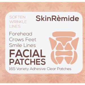 Skinremide Gesichts-Pflaster zum Glätten von Linien und Falten, 165 transparente Klebepflaster, verschiedene Formen für Stirnfalten, Smile-Linien, Krähenfüße, Linien und Falten stoppt Stirnfalten