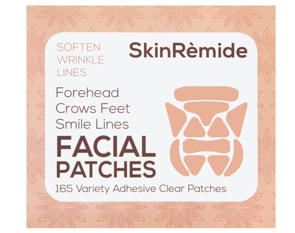 Skinremide Gesichts-Pflaster zum Glätten von Linien und Falten, 165 transparente Klebepflaster, verschiedene Formen für Stirnfalten, Smile-Linien, Krähenfüße, Linien und Falten stoppt Stirnfalten