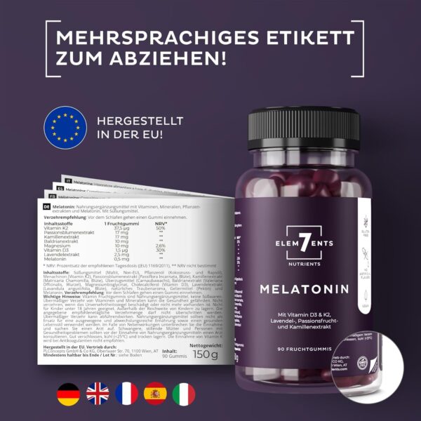 Melatonin Gummies zuckerfrei vegan mit Baldrian, Kamille, Lavendel & Passionsblume | Melatoningummies hochdosiert Schlaf Einschlafen Vitamingums Fruchtgummi Frucht Gummi Gummibärchen Vitamingummi Gum – Bild 5