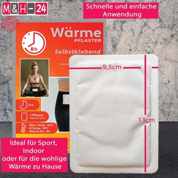 M&H-24 Wärme Pflaster für Rücken, Schulter und Nacken - 20er Pack Selbstklebende Wärmekissen, Rückenwärmer, Bodywärmer und Körperwärmer 8h – Bild 2