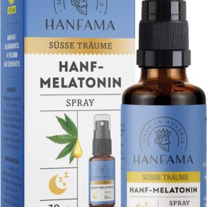 HANFAMA Hanf + Melatonin Spray – Schneller einschlafen mit dem zuckerfreien, veganen Melatonin-Einschlafspray – 300 entspannte Nächte mit 0,5 mg Melatonin hochdosiert, Einschlafhilfe Erwachsene, 30 ml