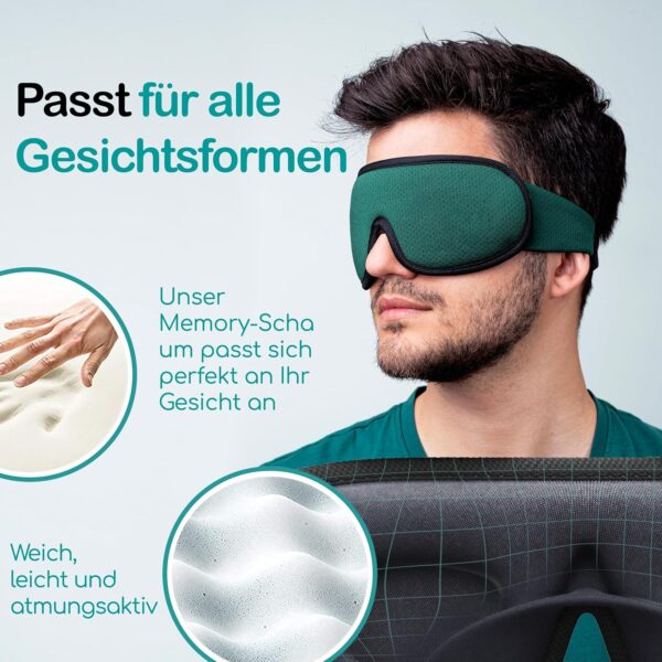 Medi Grade 3D Schlafmaske mit vollständiger Abdunkelung [4-teilig] Schlafmaske Herren Und Frauen, atmungsaktive Augenbinde mit verstellbarem Gurt, 2x Ohrstöpsel und Reisetasche – Bild 5