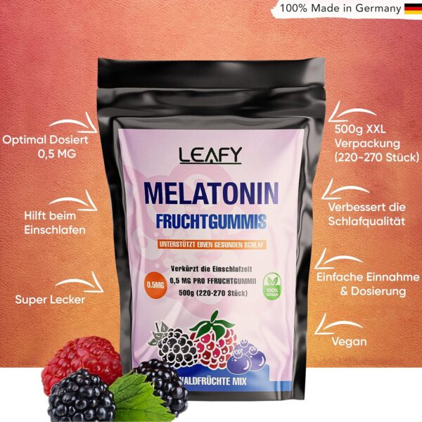 Melatonin Fruchtgummis - Einschlafhilfe | Optimal dosiert | XXL Packung 220-270 Stk. 500g | Schneller Einschlafen & Länger Durchschlafen | Made in Germany – Bild 7