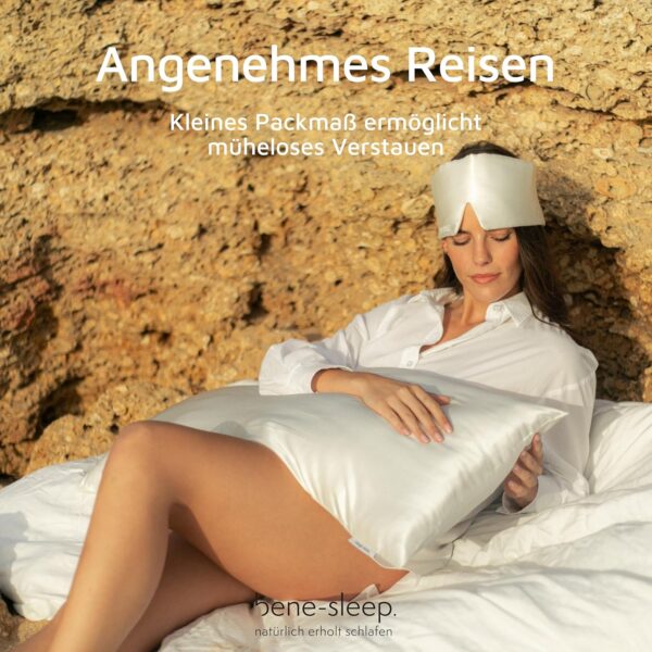 bene-sleep. Handgefertigte Schlafmaske aus reiner Seide mit Seidenfüllung – verstellbare Seidenschlafmaske Männer & Frauen – hypoallergen – atmungsaktive Maulbeerseide – Polyesterfrei (Grün) – Bild 8