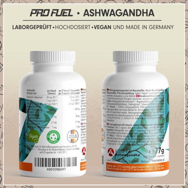 Ashwagandha Kapseln 𝗵𝗼𝗰𝗵𝗱𝗼𝘀𝗶𝗲𝗿𝘁 120x - 600 mg Ashwagandha KSM-66® pro Tag - Ashwagandha Komplex mit Magnesium, Zink & Vitamin B6 - ohne unerwünschte Zusatzstoffe - laborgeprüft – Bild 6
