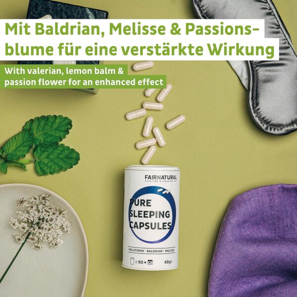 Fairnatural Melatonin Komplex Kapseln Vegan [Regional aus Deutschland] Mit Baldrian, Melisse & Passionsblume für Deine ruhige Nacht | 90 Kapseln | Clean & hochdosiert – Bild 3