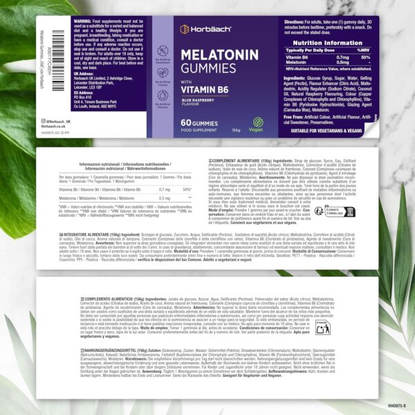 Melatonin Gummies mit Vitamin B6 | Hochdosiert Melatonin | 2 Monate Vorrat - 60 Gummibärchen | Horbaach – Bild 4