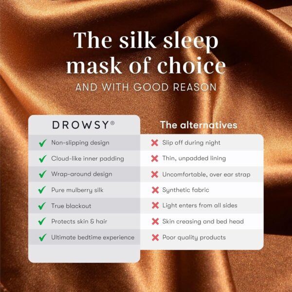 DROWSY Silk Schlafmaske. Ein gepolsterter Seidenkokon, der sich an das Gesicht anschmiegt und für luxuriösen Schlaf in völliger Dunkelheit sorgt. (Pumpkin Spice) – Bild 4
